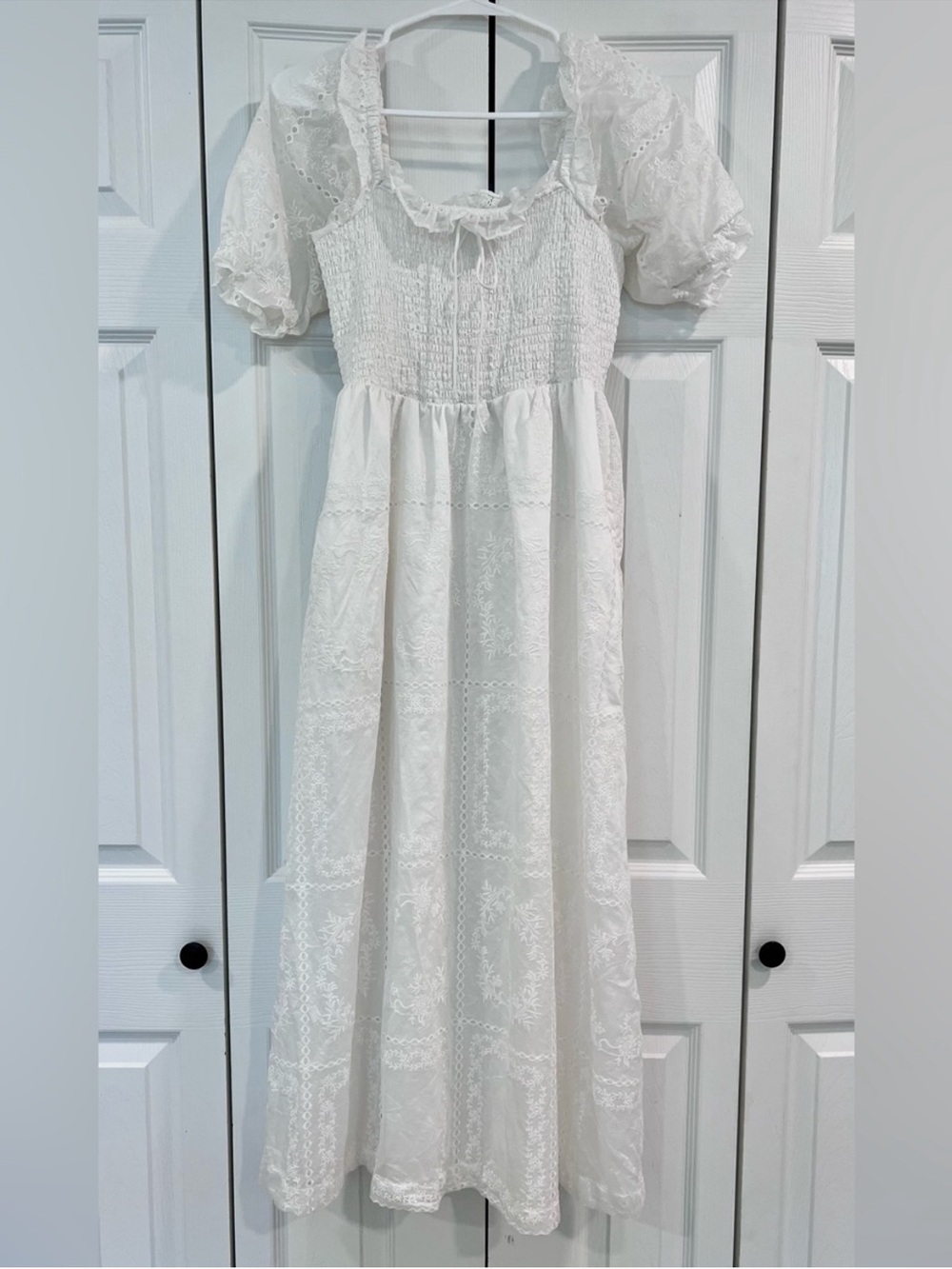 Caroline Constas White Eyelet Puff-Sleeve Midi Dress - Picture 2 of 3